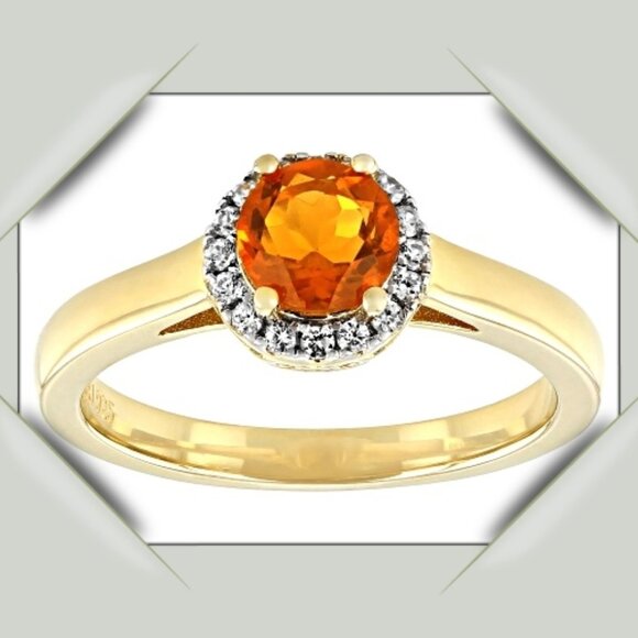 NWT Gorgeous Mexican Fire Opal 18k Gold Over Sterling Silver Halo Ring - Picture 9 of 10